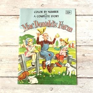 MacDonalds Farm Vintage Children’s Color by Number & Story Book Retro 60s Print
